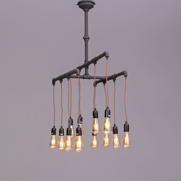 Sospensione industriale in filo rosso 12 luci -...