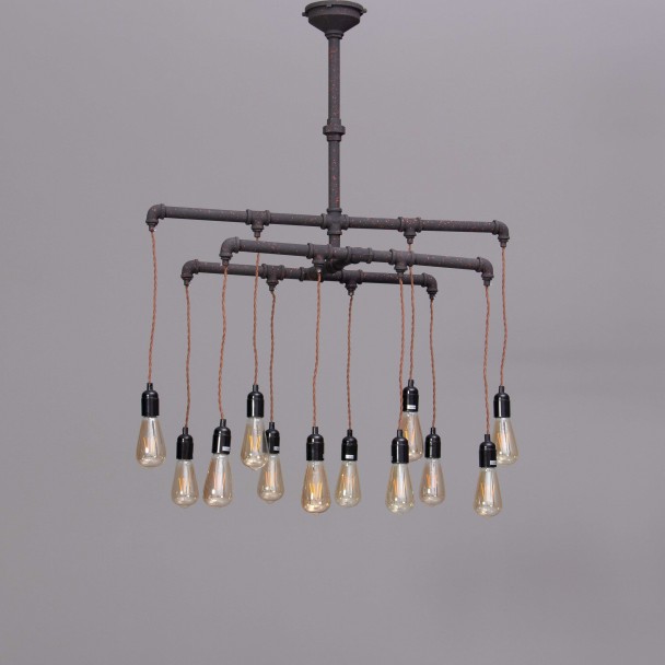Sospensione industriale in filo rosso 12 luci -...