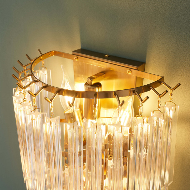Lampada da parete dorata con pendenti in vetro - Zephia