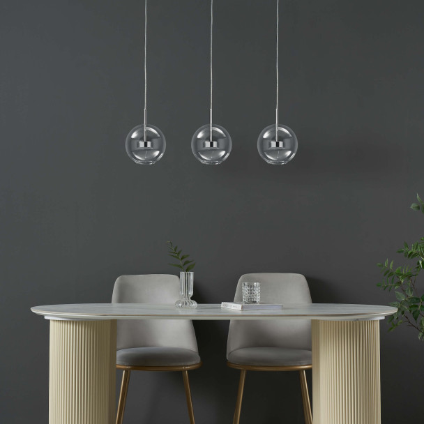 Lampadario triplo LED vetro trasparente - Gica