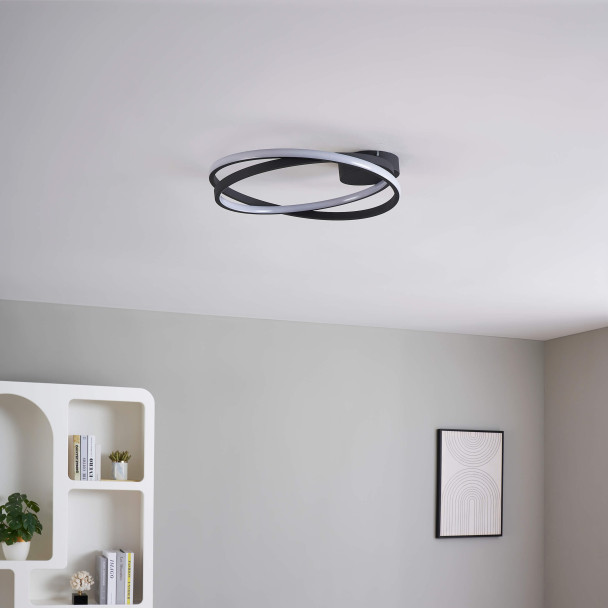 Plafoniera LED nera con anelli intrecciati - Unity