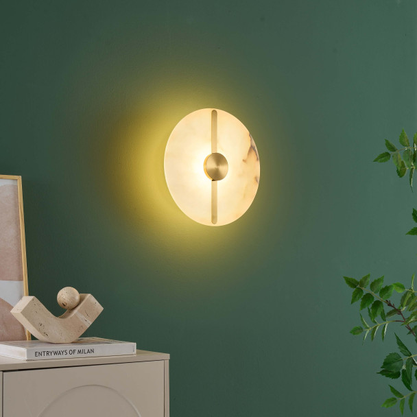 Applique da parete rotonda alabastro ottone design moderno - Lunéa