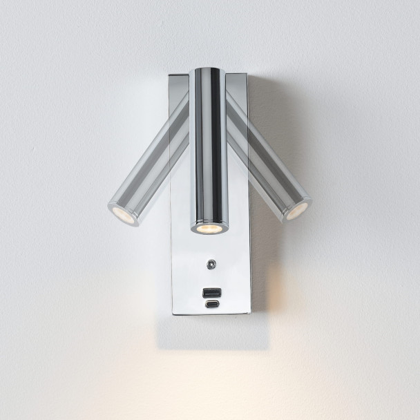 Applique LED da lettura cromata con porta USB e...