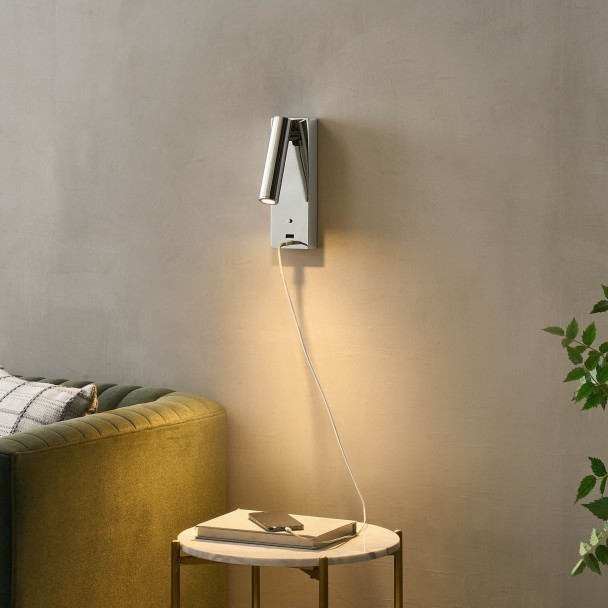 Applique LED da lettura cromata con porta USB e...