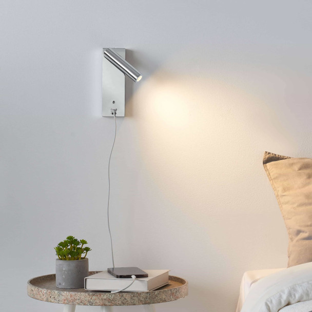 Applique LED da lettura cromata con porta USB e...