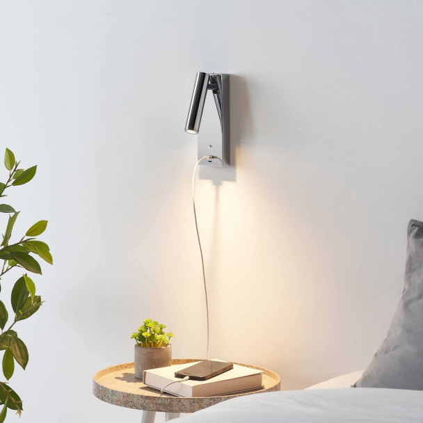 Applique LED da lettura cromata con porta USB e...