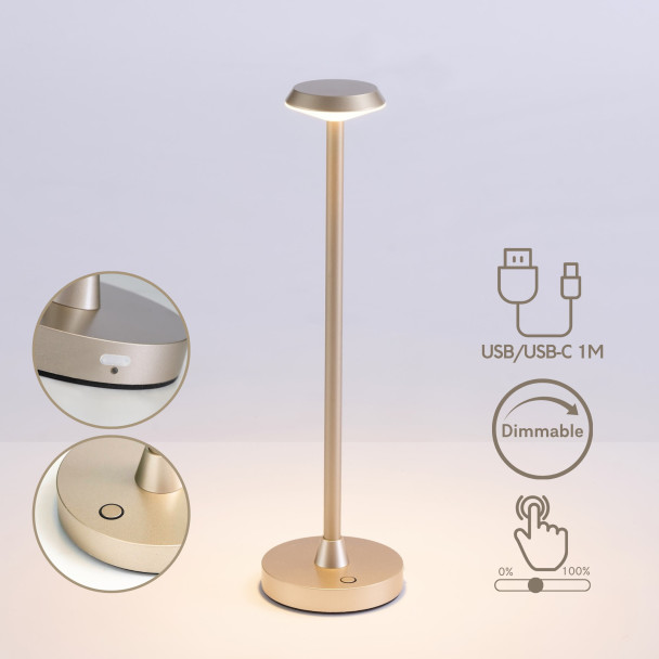 Lampada da tavolo touch dorata LED dimmerabile...