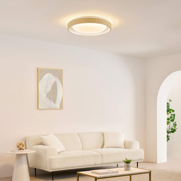Plafoniera rotonda beige nervata dimmerabile...