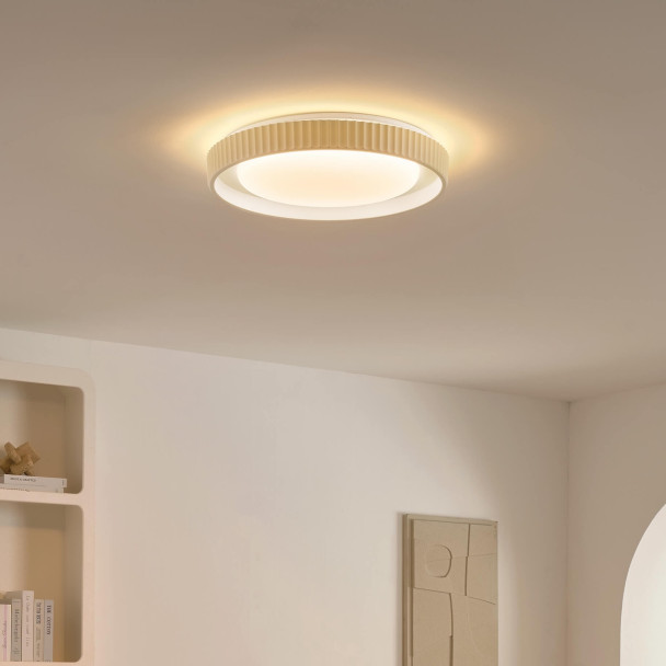 Plafoniera rotonda beige nervata dimmerabile...