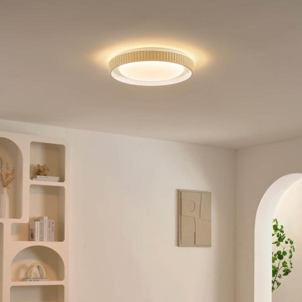 Plafoniera rotonda beige nervata dimmerabile...
