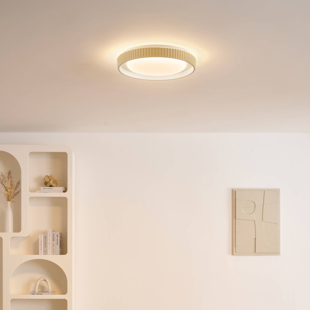 Plafoniera rotonda beige nervata dimmerabile...