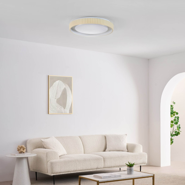 Plafoniera rotonda beige nervata dimmerabile...