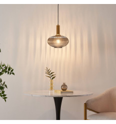 Piccola sospensione di design in vetro grigio nervato - Judy