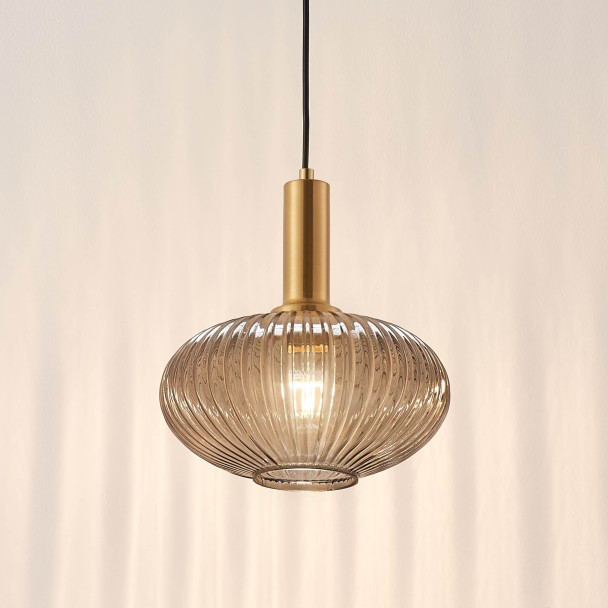 Piccola sospensione di design in vetro grigio...