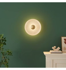 Plafoniera vintage dorata disco in vetro satinato 40 cm... 2