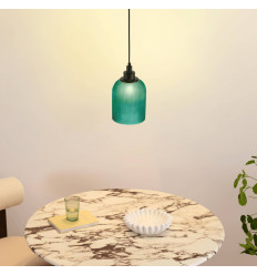 Sospensione contemporanea con paralume scanalato verde...