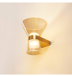 Applique di design dorata in vetro ambrato con LED -...