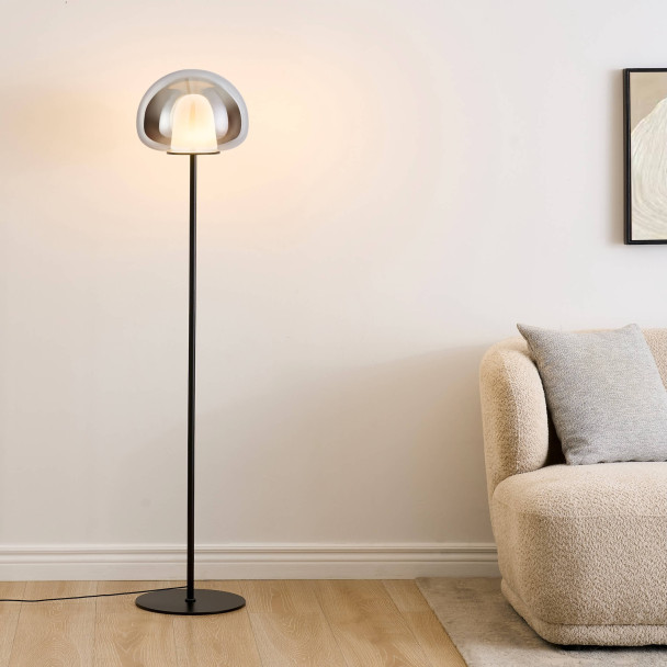 Lampada da terra contemporanea in vetro fumé...