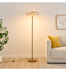 Lampada da terra dorata in vetro ambrato LED 165 cm -... 2