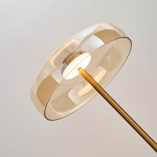 Lampada da terra dorata in vetro ambrato LED...