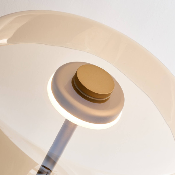 Lampada da terra dorata in vetro ambrato LED...