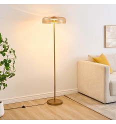 Lampada da terra dorata in vetro ambrato LED 165 cm -...