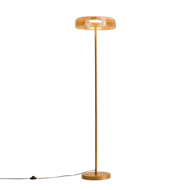 Lampada da terra dorata in vetro ambrato LED...