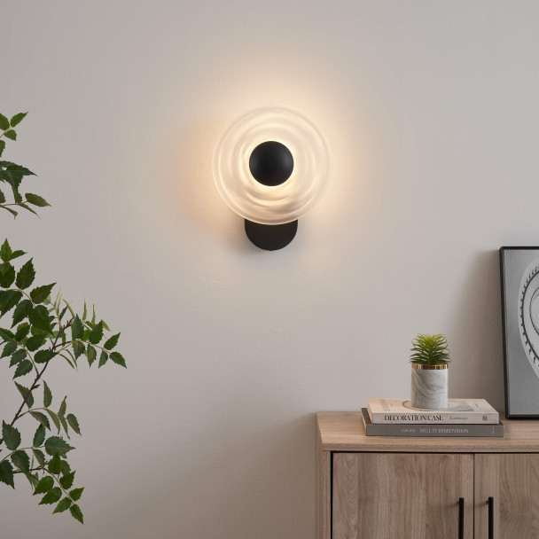 Applique nera effetto alone scolpito LED 6W -...