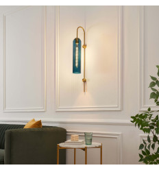 Grande applique tubolare in vetro blu e metallo ottone -...