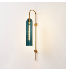 Grande applique tubolare in vetro blu e metallo ottone -... 2