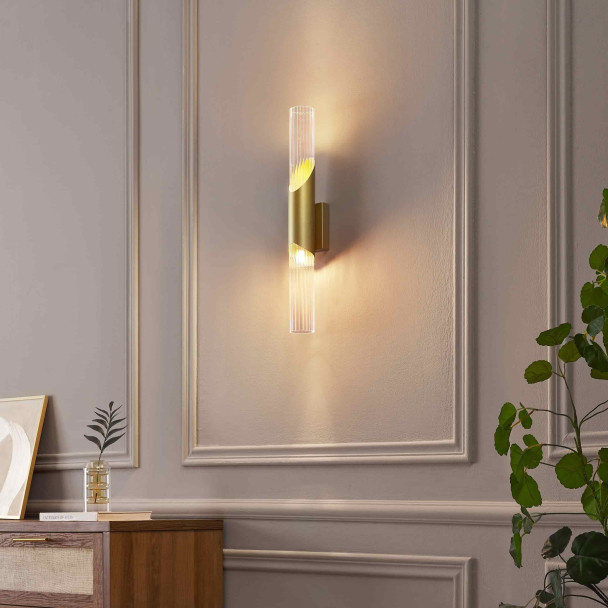 Applique lunga contemporanea in oro chiaro con...