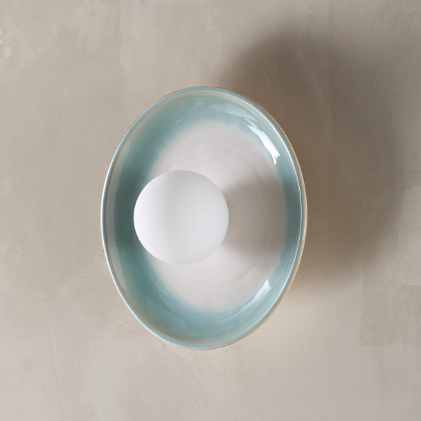 Applique in ceramica bianca e verde acqua con...