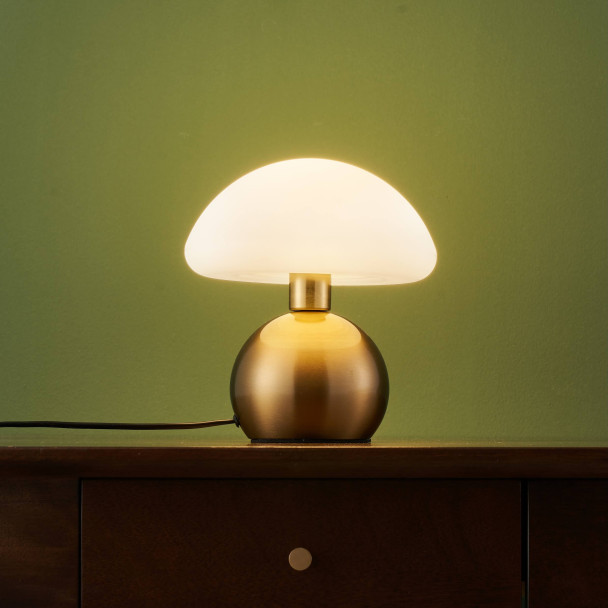 Piccola lampada da tavolo a fungo dorata con...
