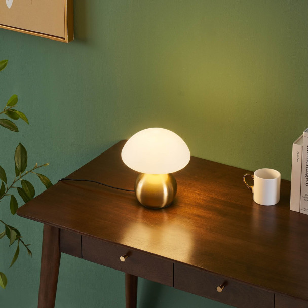 Piccola lampada da tavolo a fungo dorata con...
