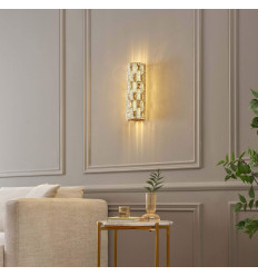 Applique LED dorata con cristalli di vetro e riflessi...