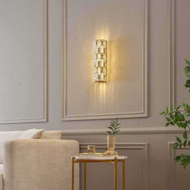 Applique LED dorata con cristalli di vetro e...