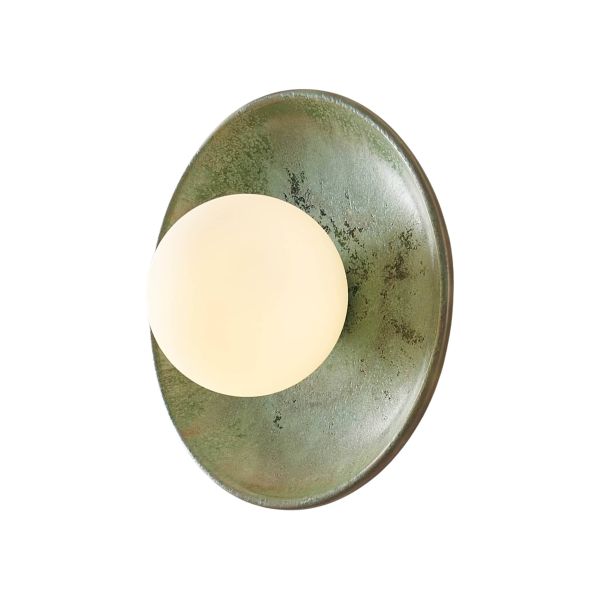 Lampada in ceramica smaltata verde oliva con globo bianco - Evyra