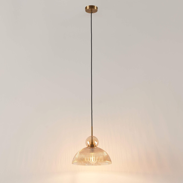 Sospensione vintage con vetro ambrato nervato -...