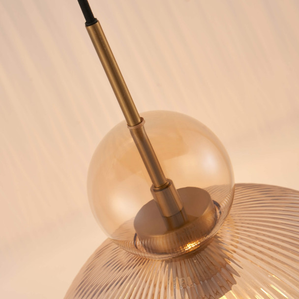 Sospensione vintage con vetro ambrato nervato -...