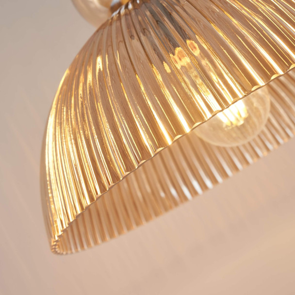 Sospensione vintage con vetro ambrato nervato -...
