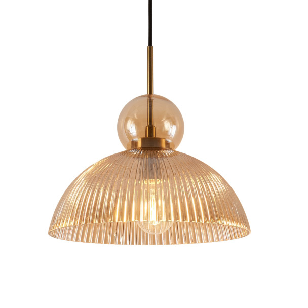 Sospensione vintage con vetro ambrato nervato -...