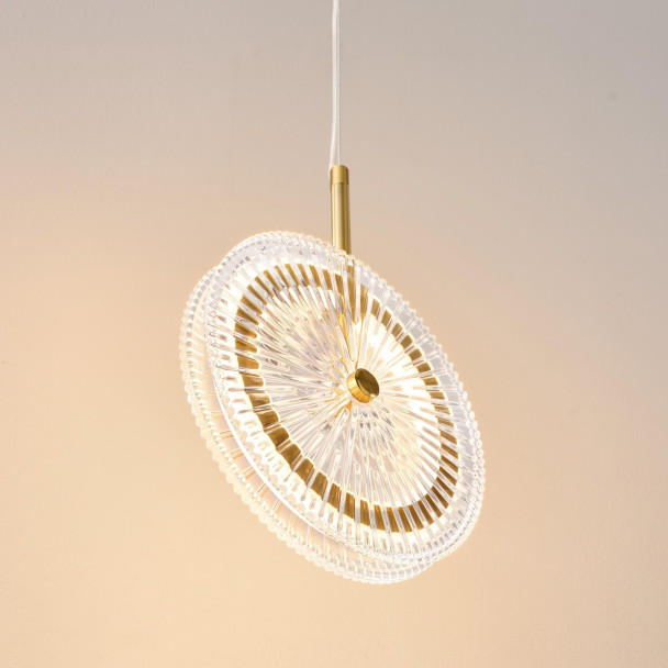 Sospensione dorata LED disco in vetro...