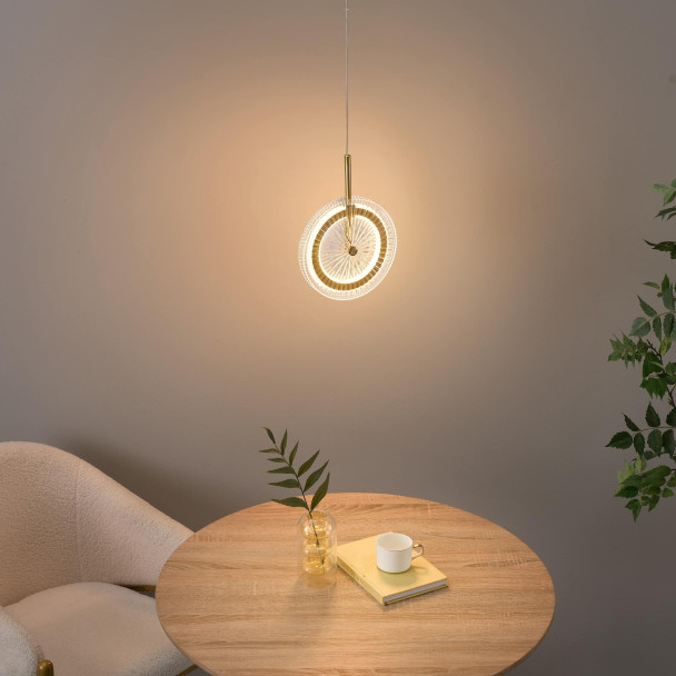 Sospensione dorata LED disco in vetro...