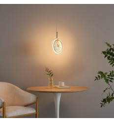 Sospensione dorata LED disco in vetro trasparente...