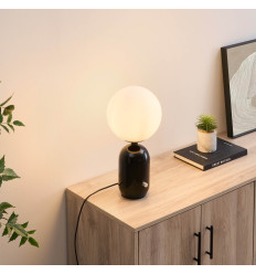 Lampada da tavolo rétro chic nera con vetro bianco - Sorène 2