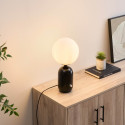 Lampada da tavolo rétro chic nera con vetro bianco - Sorène