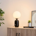 Lampada da tavolo rétro chic nera con vetro bianco - Sorène