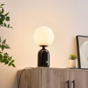 Lampada da tavolo rétro chic nera con vetro bianco - Sorène