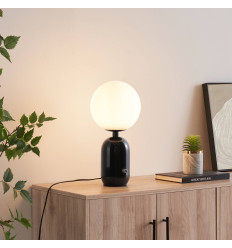 Lampada da tavolo rétro chic nera con vetro bianco - Sorène