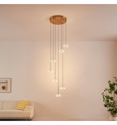 Sospensione lunga floreale a cascata in vetro con LED...